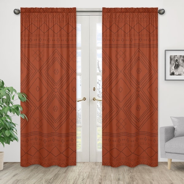 slide 2 of 5, Sweet Jojo Designs Orange Boho Bohemian Tribal 84in Window Treatment Curtain Panel Pair - Rustic Woodland Southwest Urban Retro
