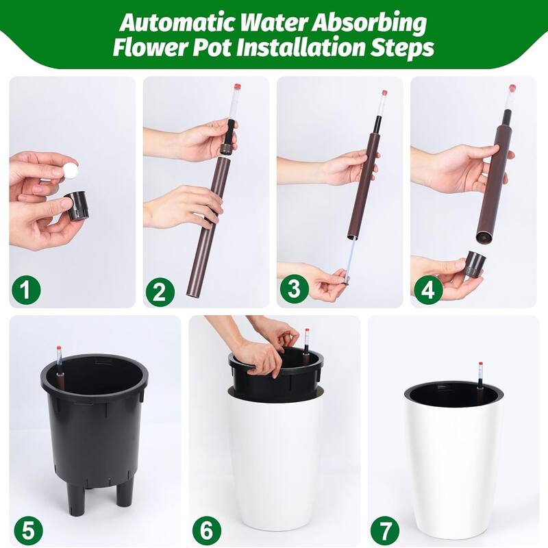 Set of 4 16-in Tall Self-Watering Planters with Built-in Drainage and Water Level Monitor Black