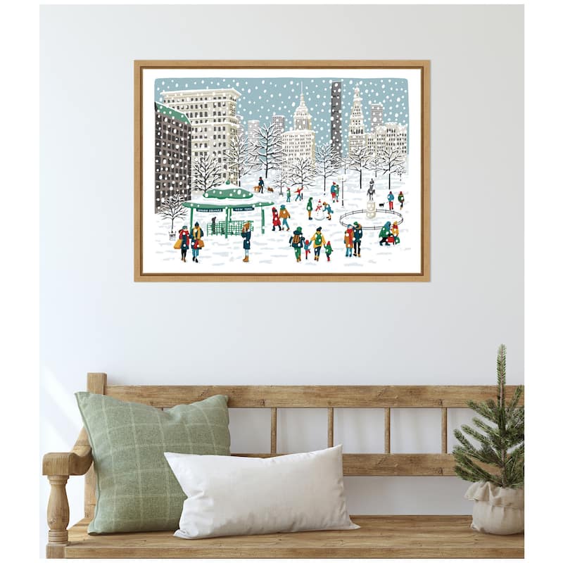 Kate and Laurel Sylvie Framed Canvas Union Square in Snow by Bex Morley Design