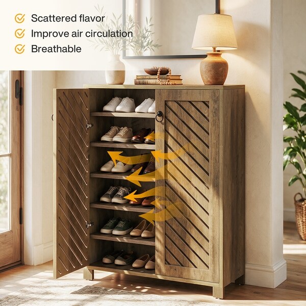 Shoe Cabinet with Diagonal Slatted Doors, 6-Tier Shoe Storage