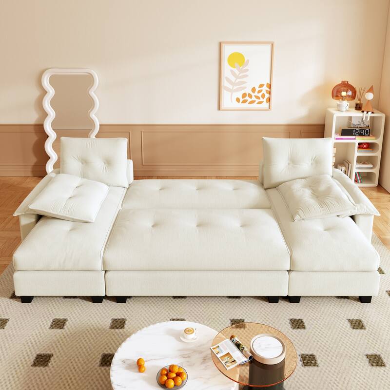 104.7" U-Shaped Sleeper Sofa, Convertible Sectional Couch with Pull-Out Bed, Removable Armrests, USB Ports & Chaise Lounge