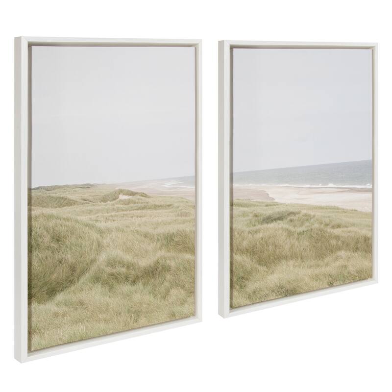 Kate and Laurel Sylvie Peaceful and Serene Coastal Landscape Left and Right Framed Canvas Art Set by The Creative Bunch Studio - 2 Piece Set 23x33 - White