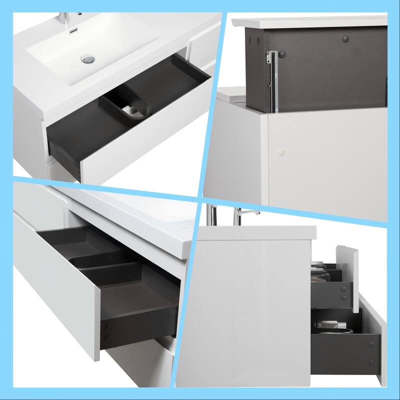 Wall 72" Floating Bathroom Vanity with Sink & and 4 Soft Close Drawers,White/Oak/Grey - 72 inch