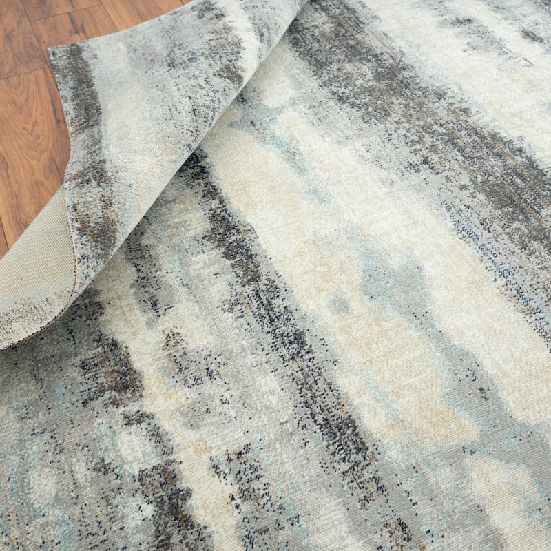 N Natori 24-Seven Outdoor/Indoor Off-White/Grey Tones/Teal Area Rug