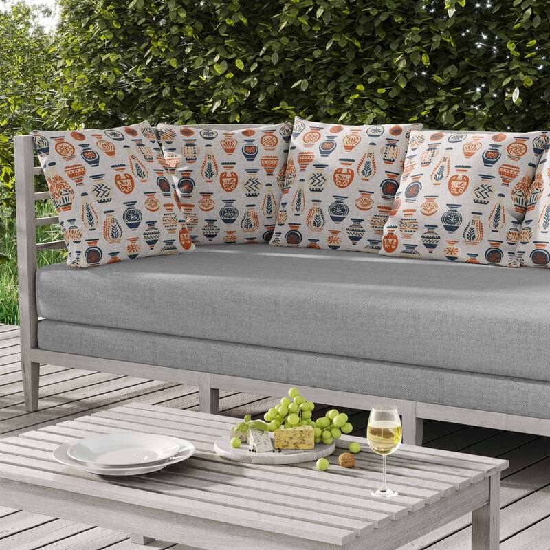Mystical Pottery Indoor/Outdoor Reversible Throw Pillow White and Orange