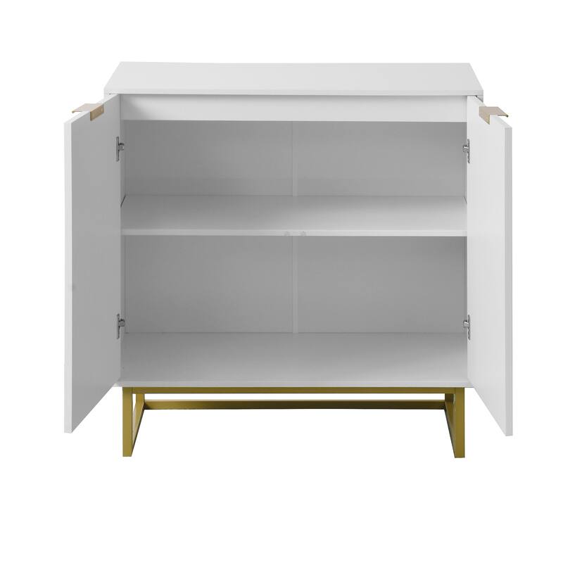 White and Gold Storage Cabinet with 2 Doors, Buffet Sideboard Cabinet, Kitchen Buffet Cabinet with Storage Sideboard Buffet