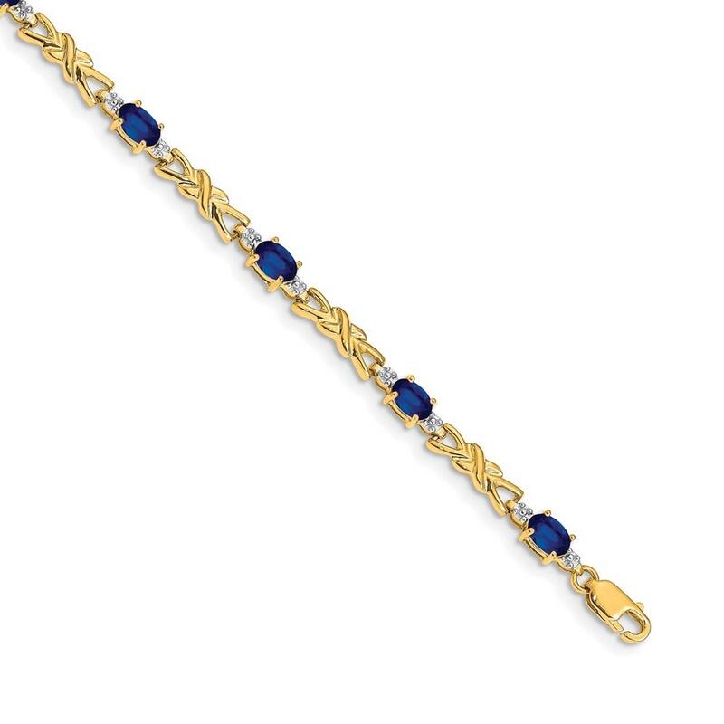 Curata 14k Diamond and Sapphire Oval Bracelet