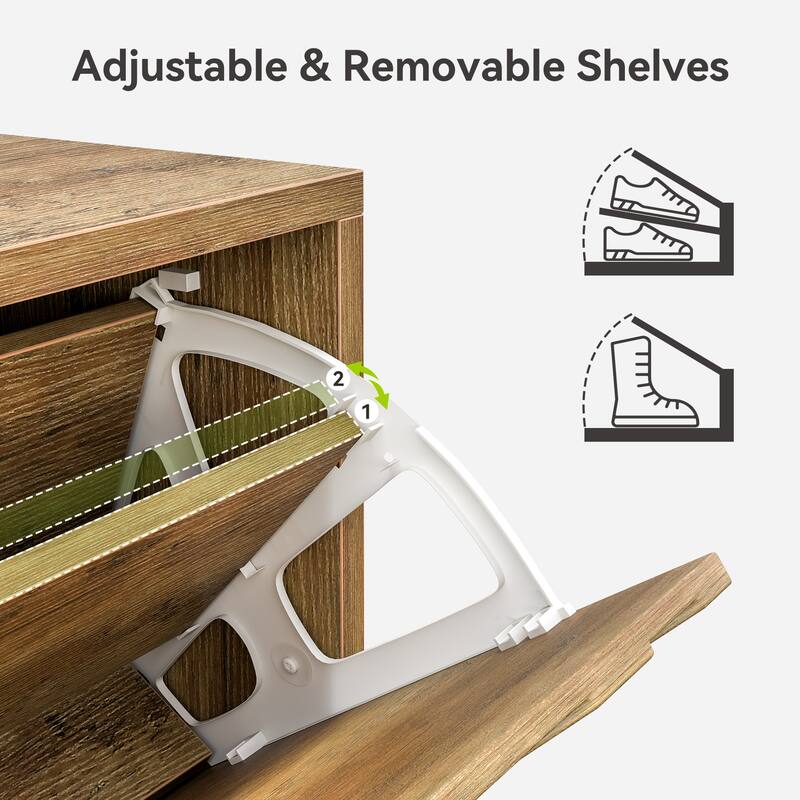 Narrow Shoe Cabinet with 2 Flip Drawers, Open Shelf and Sturdy Legs