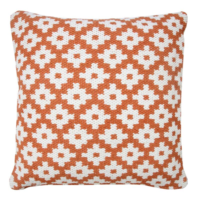20" Orange and White Swiss Sun Geometric Square Throw Pillow
