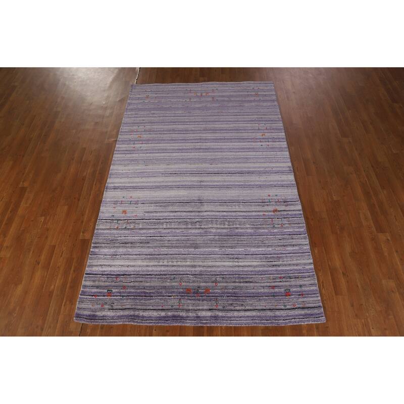 Hand Knotted Oriental 100% Wool Carpet Tribal Stripe Purples Gabbeh Area Rug - 8' 3'' X 5' 2''