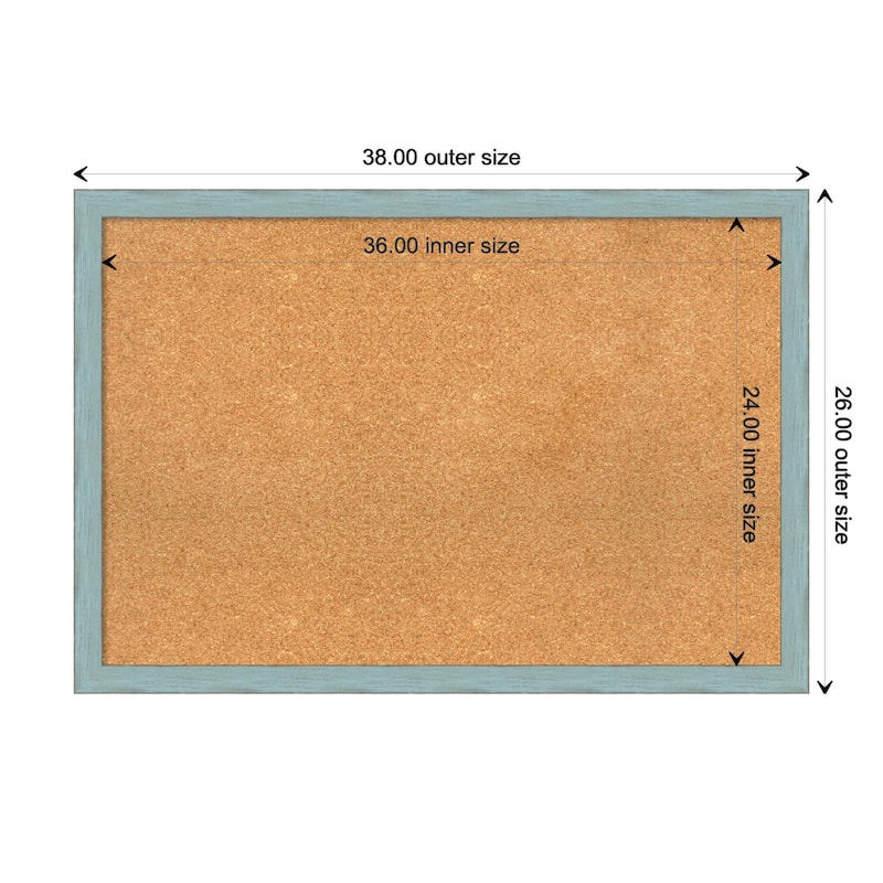 Sky Blue Rustic Wood Framed Natural Corkboard Bulletin Board - Board Size 36x24 - Board Size 36x24