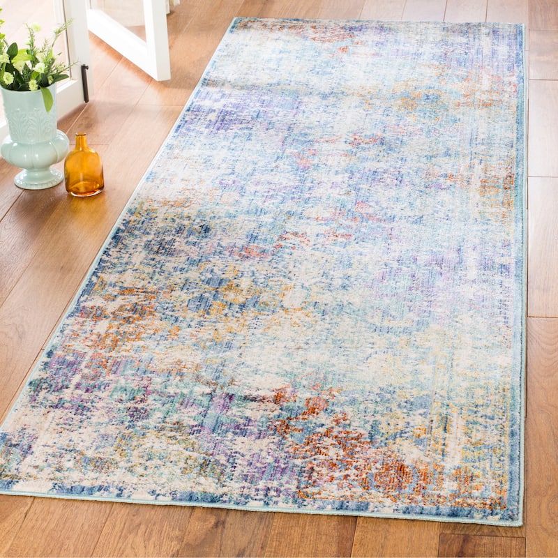 SAFAVIEH Sutton Elenora Boho Oriental Polyester Rug - 2'9" x 12' Runner - Turquoise/Lavander