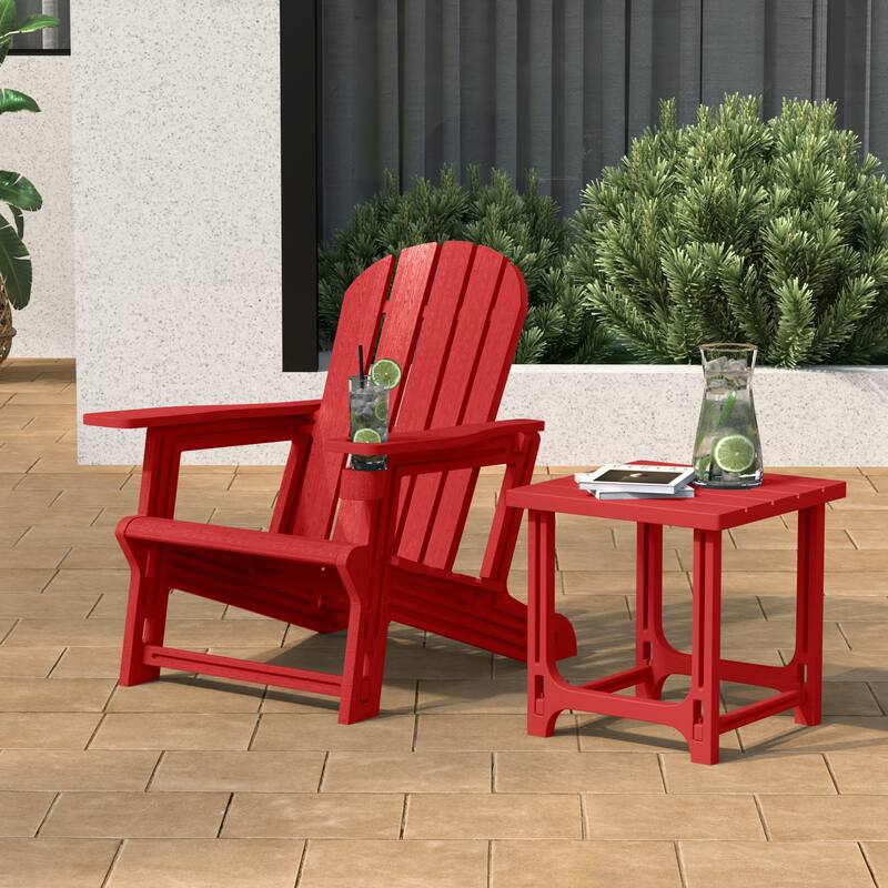 Polytrends Coastline Outdoor Poly Adirondack Chair with Side Table