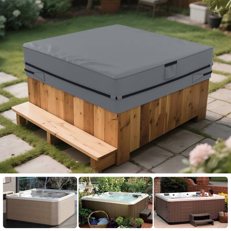 Waterproof Polyester Square Hot Tub Cover，Gray