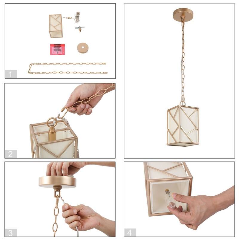 Bella Modern Farmhouse 1-Light Gold Frame Island Pendant Lights with Fabric Shade for Dining Room