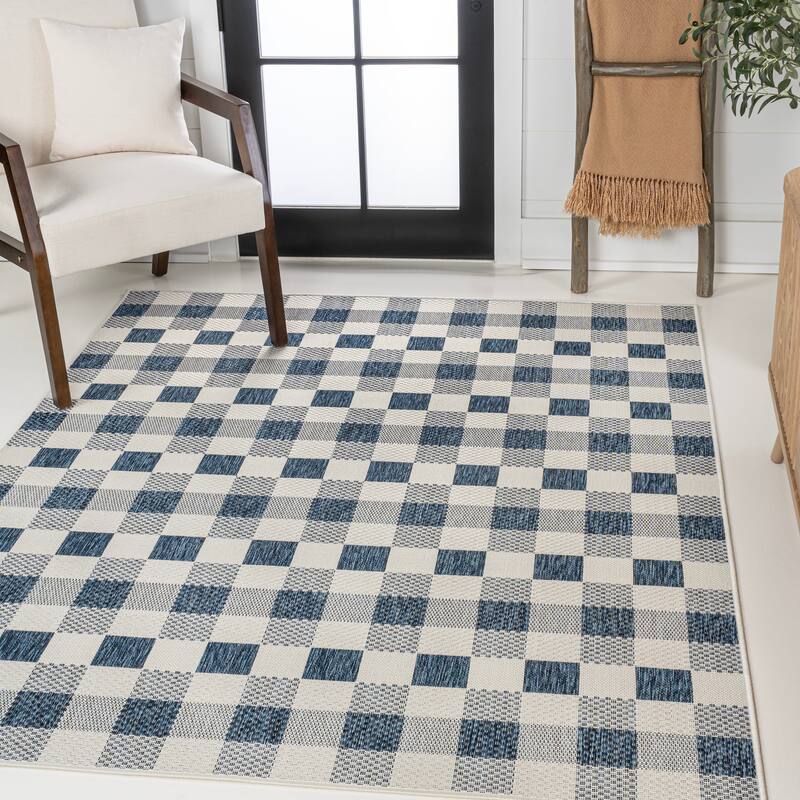 JONATHAN Y Biot Traditional Geometric Bold Gingham Black/Cream Indoor/Outdoor Area Rug