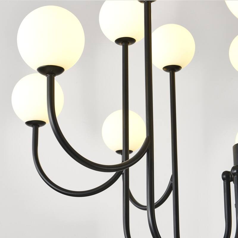 Sputnik Chandelier 16 Lights Black Mid Century Modern Ceiling Pendant Light with Glass Globe Shades - 36.6 in