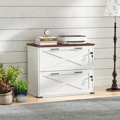 Barn Door Wooden 2 Drawers With Lock 25.79"H