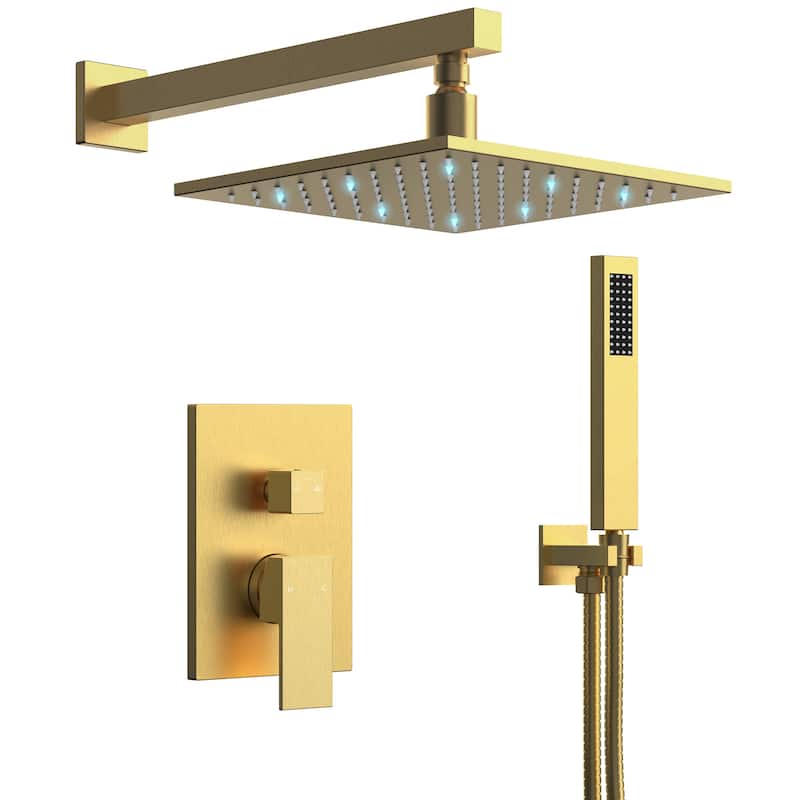 Pressure Balanced Shower Faucet System ,10" LED Shower Head with Handheld Spray