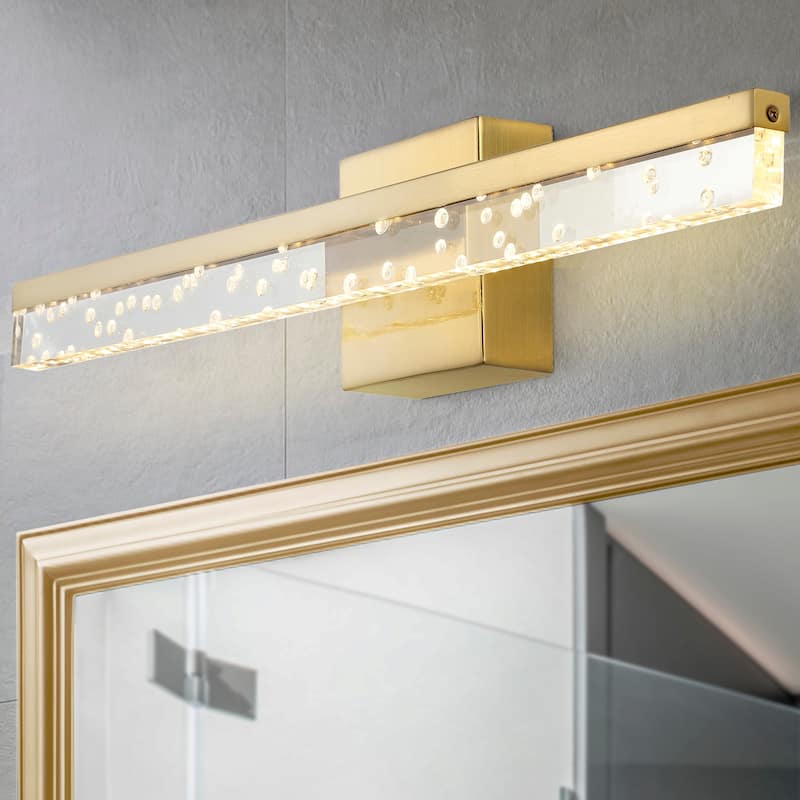 Baxter 22" 1-Light Modern Contemporary 360-Degree Rotatable Iron/Seeded Acrylic Integrated LED Vanity Light, by JONATHAN Y