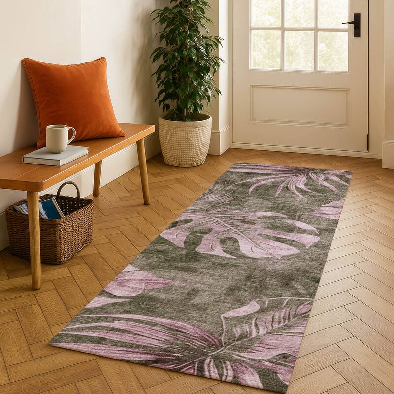 Premium Washable Super Soft Tropical Floral Mayfield Rug - Brown - 2'3" x 7'6"