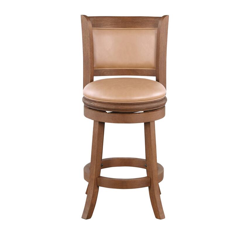 Haley Swivel Barstool Chair, Brown Faux Leather, Wire Brush Finish