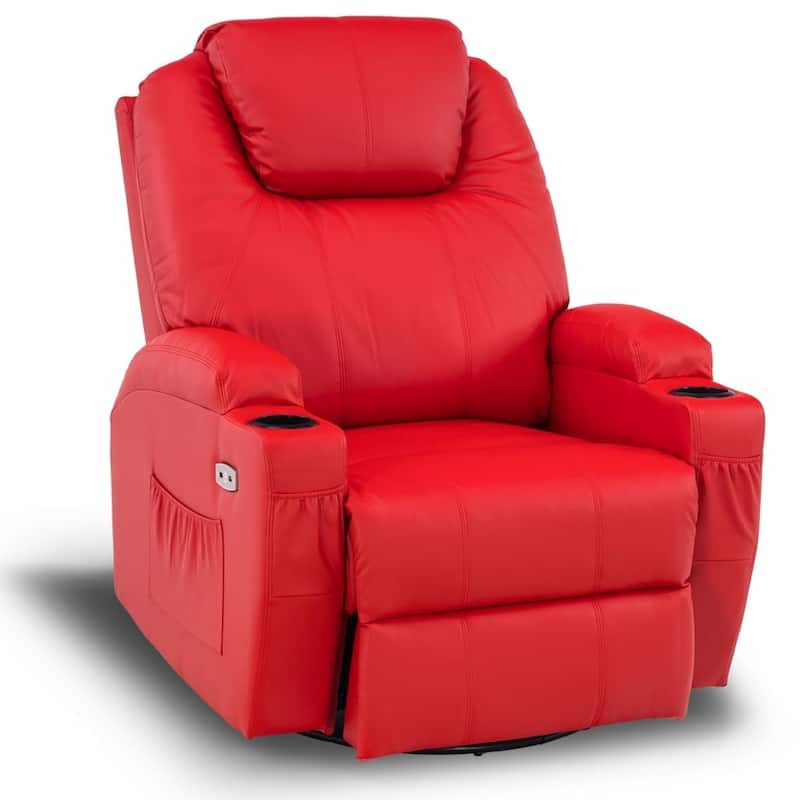 MCombo Manual Swivel Glider Rocker Recliner Chair with Massage and Heat, Faux Leather 8031
