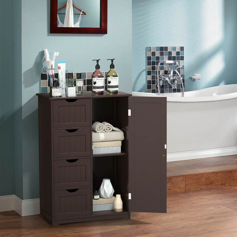 Gymax Wooden 4 Drawer Free Standing Bathroom Floor Cabinet Adjustable - See Details