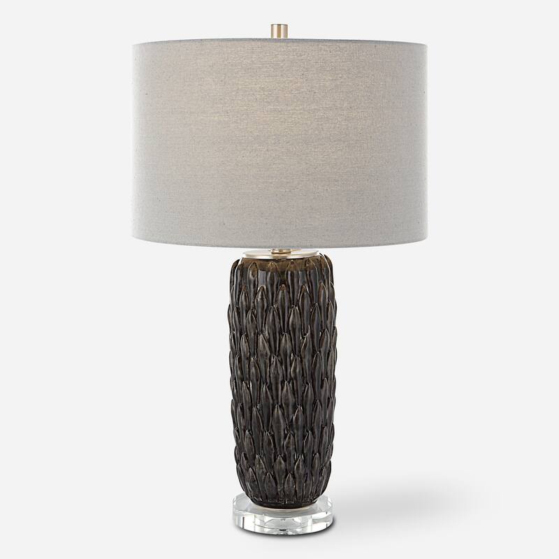Ceramic Table Lamp with Drum Shade and Crystal Base - 26.5" - Mushroom Gray