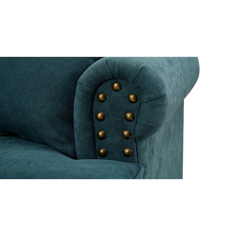 82'' Chenille Modern 3 Seater Sofa Couch with Brown Legs, 2 Pillow and Removable Cushions, Back