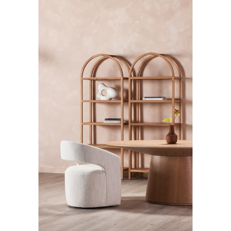 NADAAL STUDIOS Bailey, Rolling Dining Chairs Solid Wood with Performance Boucle Upholstery, White