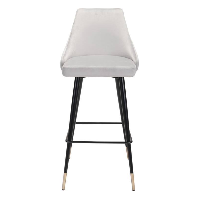 Modern Bar Height Velvet Stool with Backrest and Footrest Black Steel Legs Cushion Seat - 40.6”H x 18.5”W x 20.9”D