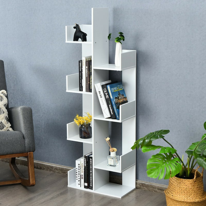 Gymax 8-Tier Bookshelf Bookcase w/8 Open Compartments Space-Saving - 57'' X 20'' X 10''