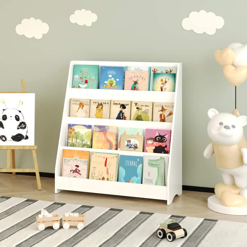4-Tier Kids Bookshelf, Toddler Book Display Shelves, Helps Keep Bedrooms, Playrooms, and Classrooms Organized,Natural