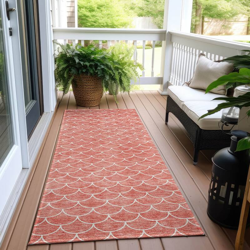 Machine Washable Indoor/ Outdoor Chantille Modern Geo Rug - Salmon - 2'3" x 7'6"