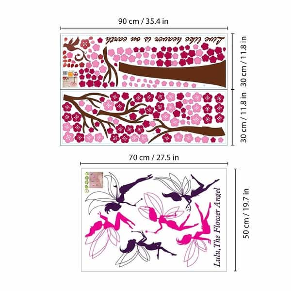 dimension image slide 0 of 2, Walplus Pink Cherry Tree Fairies Children Wall Sticker Nursery Decor