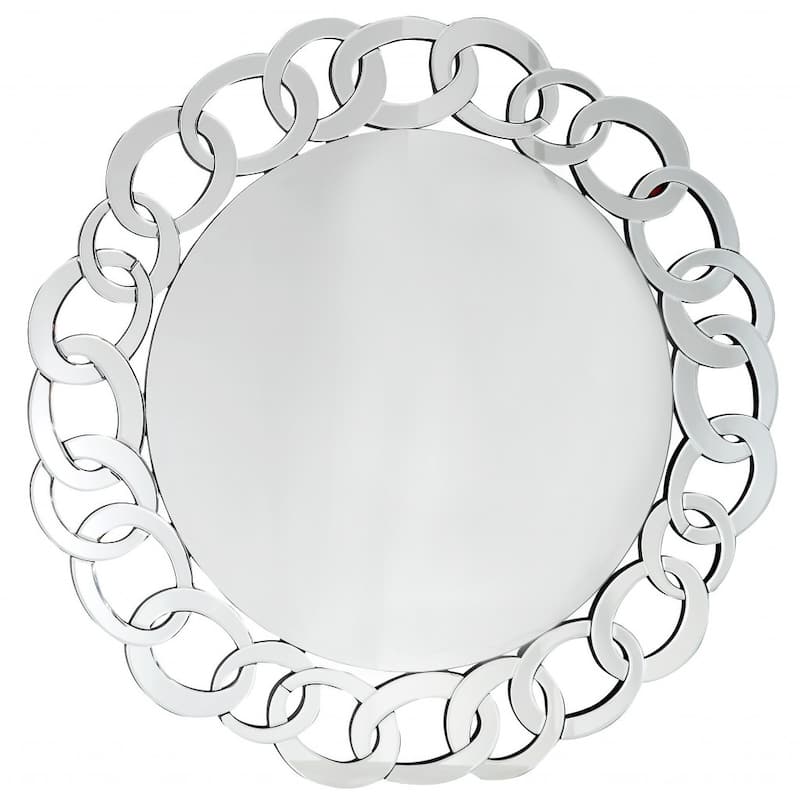 HomeRoots 39" Mirrored Round Accent Mirror Wall Mounted With Glass Frame - 38.6