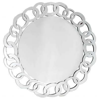 HomeRoots 39" Mirrored Round Accent Mirror Wall Mounted With Glass Frame - 38.6