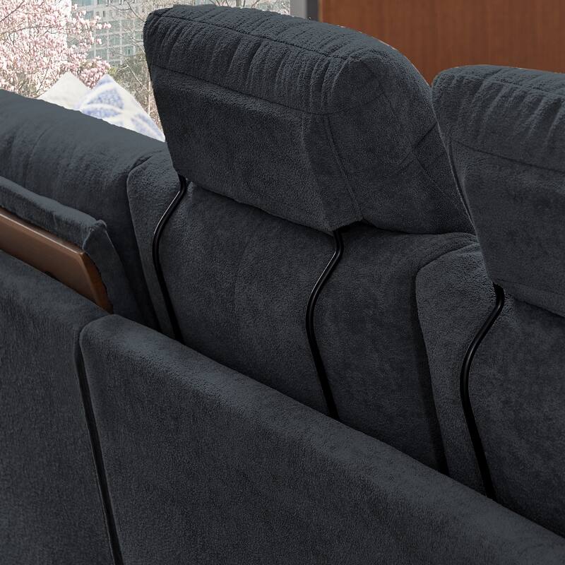 109" Modern 4 Seaters Towelling Sectional Sofa with Hidden Coffee Table Adjustable Headrest and Large Storage Space