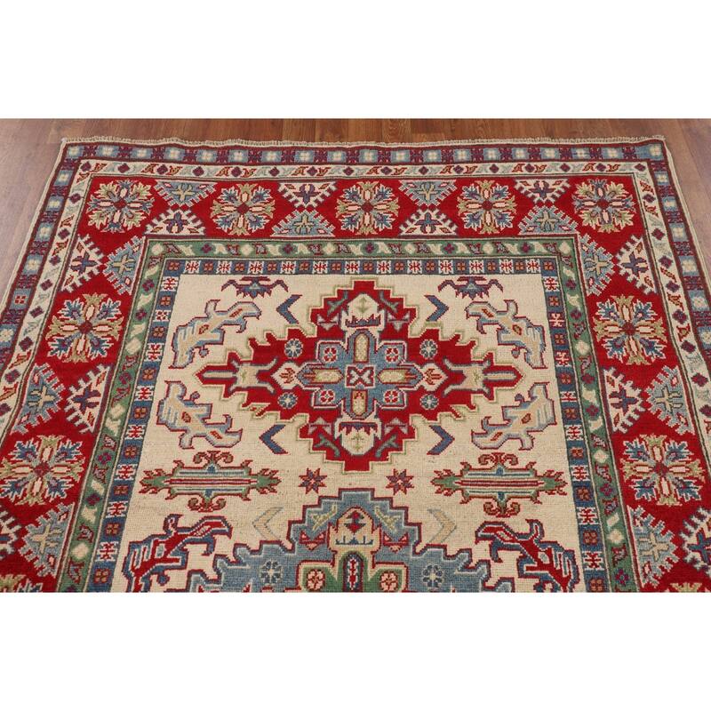Kazak Oriental Area Rug Hand-Knotted Geometric Bedroom Wool Carpet - 4'10" x 7'1"