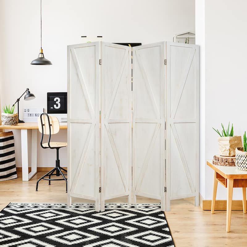 Costway 4Panels Folding Wooden Divider W/ V-shaped Design 5.6Ft Tall