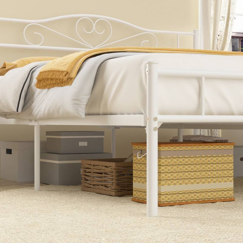 VECELO Victoria Metal Platform Bed Frames with Heart Pattern Headboard 12.6" Underbed Space No Box Spring Required