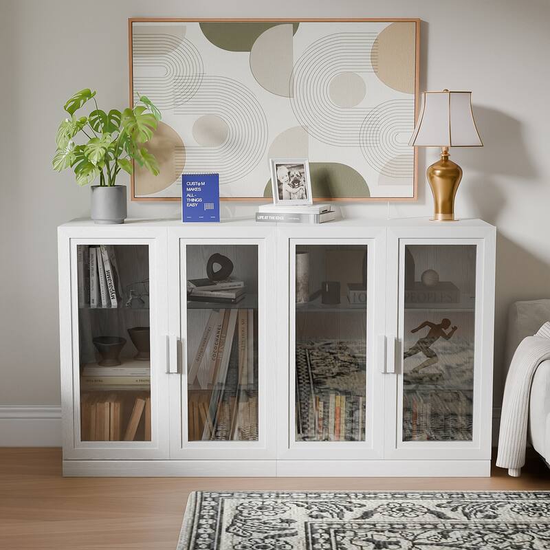 Dovelina Sideboard Buffet Storage Cabinets with Adjustable Shelves,Glass Door - 72"Lx31"H - White