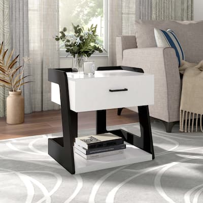 DH BASIC Modern 1-Drawer Bedside End Table by Denhour