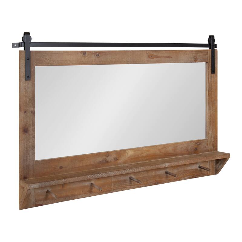 Kate and Laurel Cates Framed Wall Mirror with Shelf and Hooks