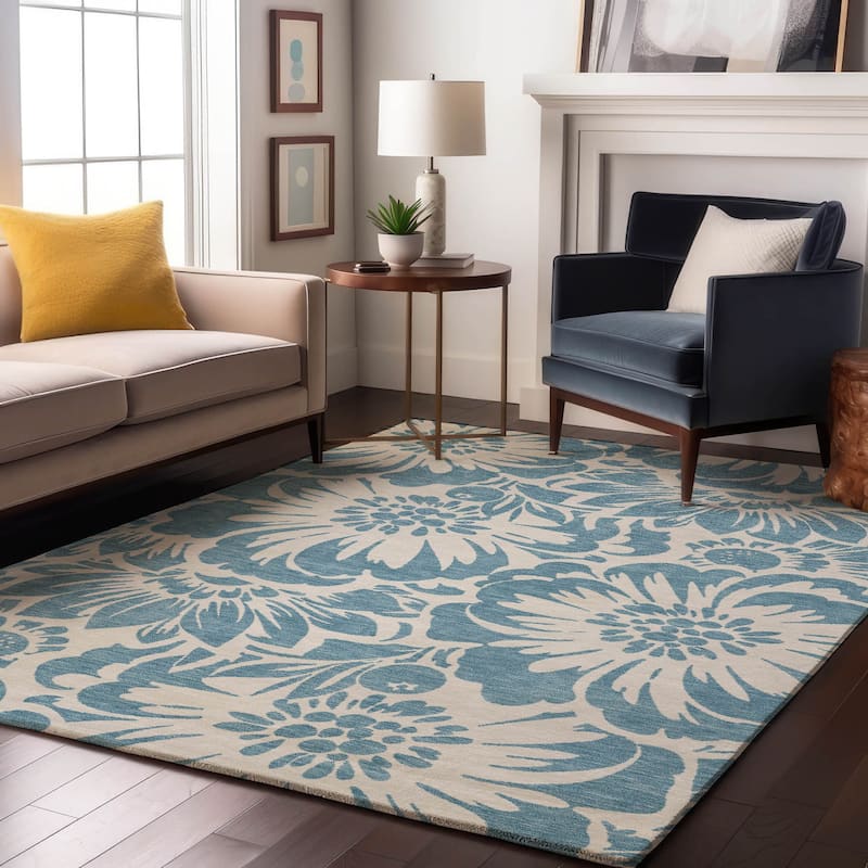 Premium Washable Super Soft Modern Floral Mayfield Rug - Denim - 8' x 10'