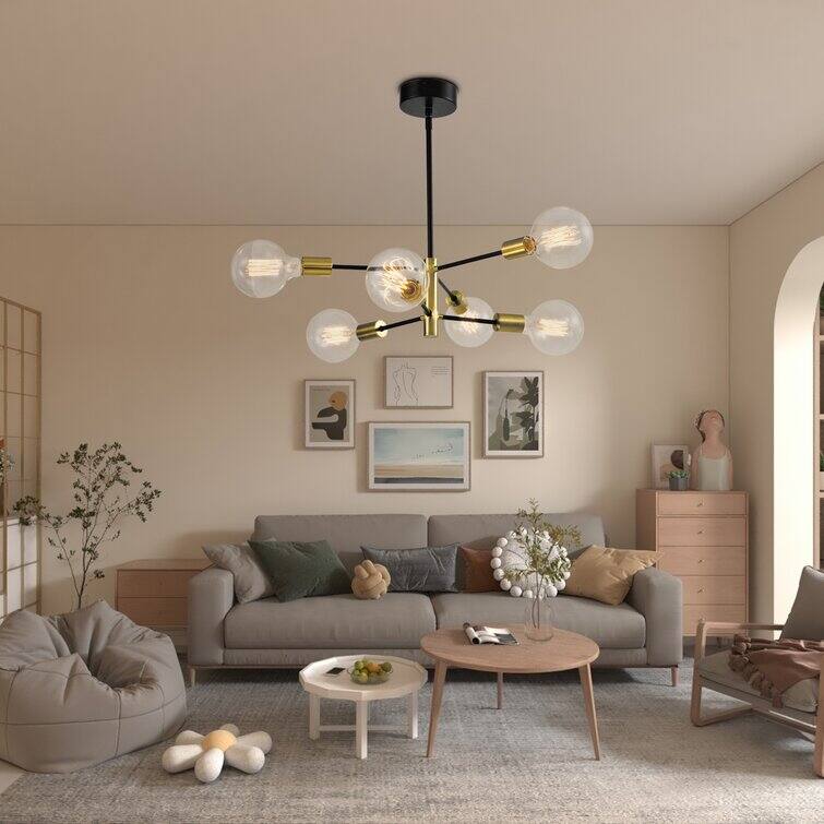 Maxax 6 - Light Modern Linear Chandelier with Wrought Iron Accents