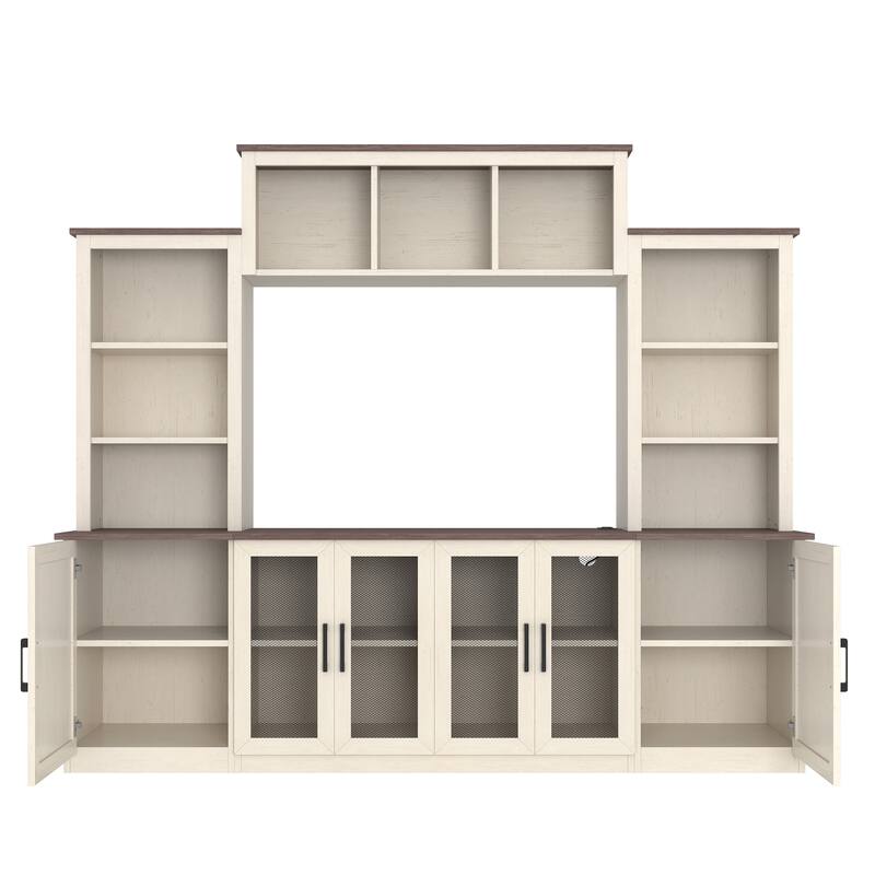 87.6" Wall Unit Entertainment Center Wood TV Stand with USB Charging, Media Console with Cabinets, Large Storage TV Cabinet