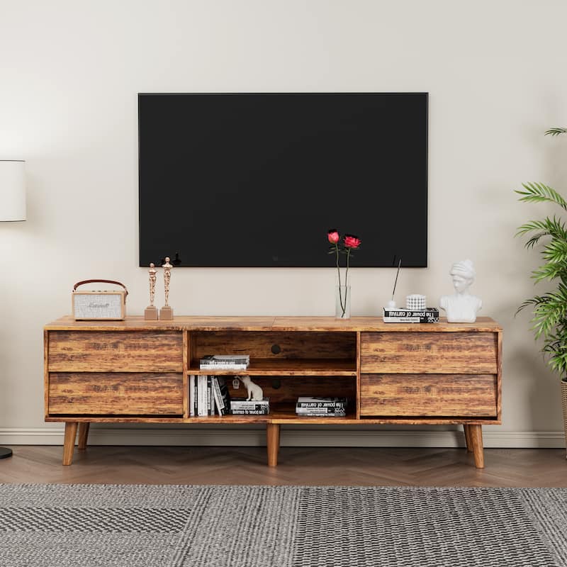63 Inch Wood TV Stand Media Console Storage Cabinets w/ 4 Drawers
