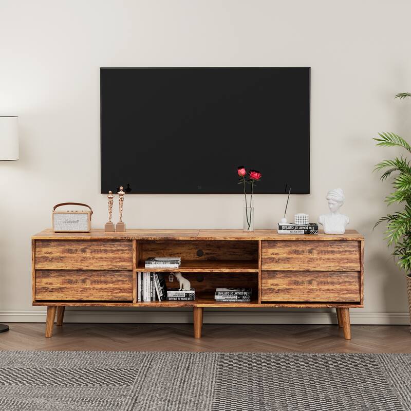 Bevel Design Wood TV Stand with Drawers, Entertainment Center for Living Room
